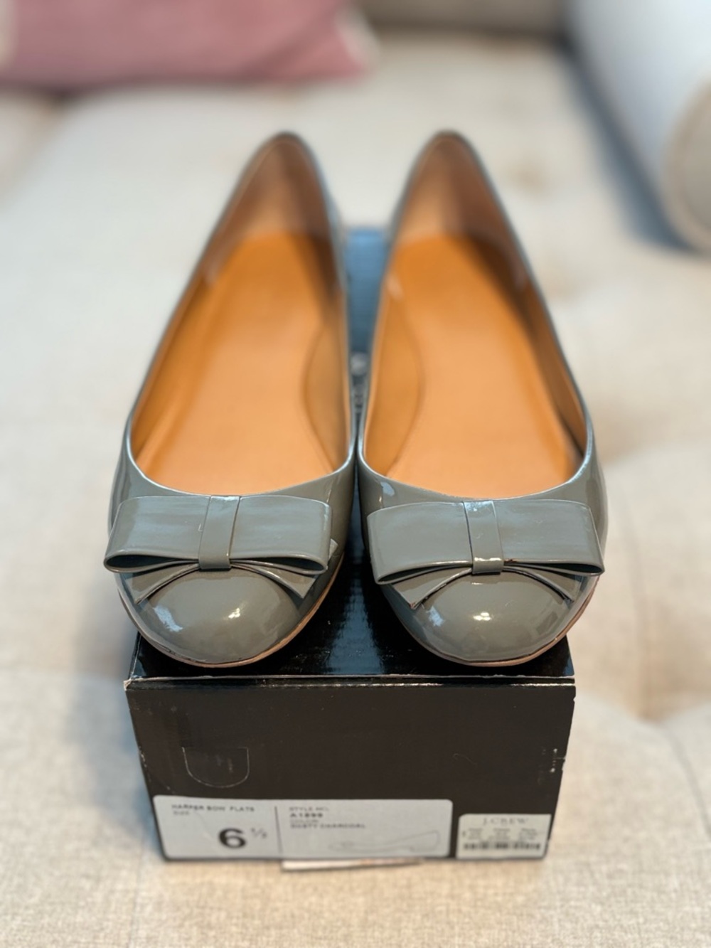 J. Crew Factory Gray Patent Bow Ballet Flats